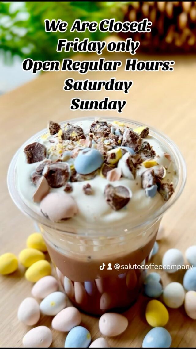 We are only closed Friday!  Come find us Saturday and Sunday for the last glimpses of our Eggie Latte!

#eggies #eggielatte #hotoriced #easterweekend
